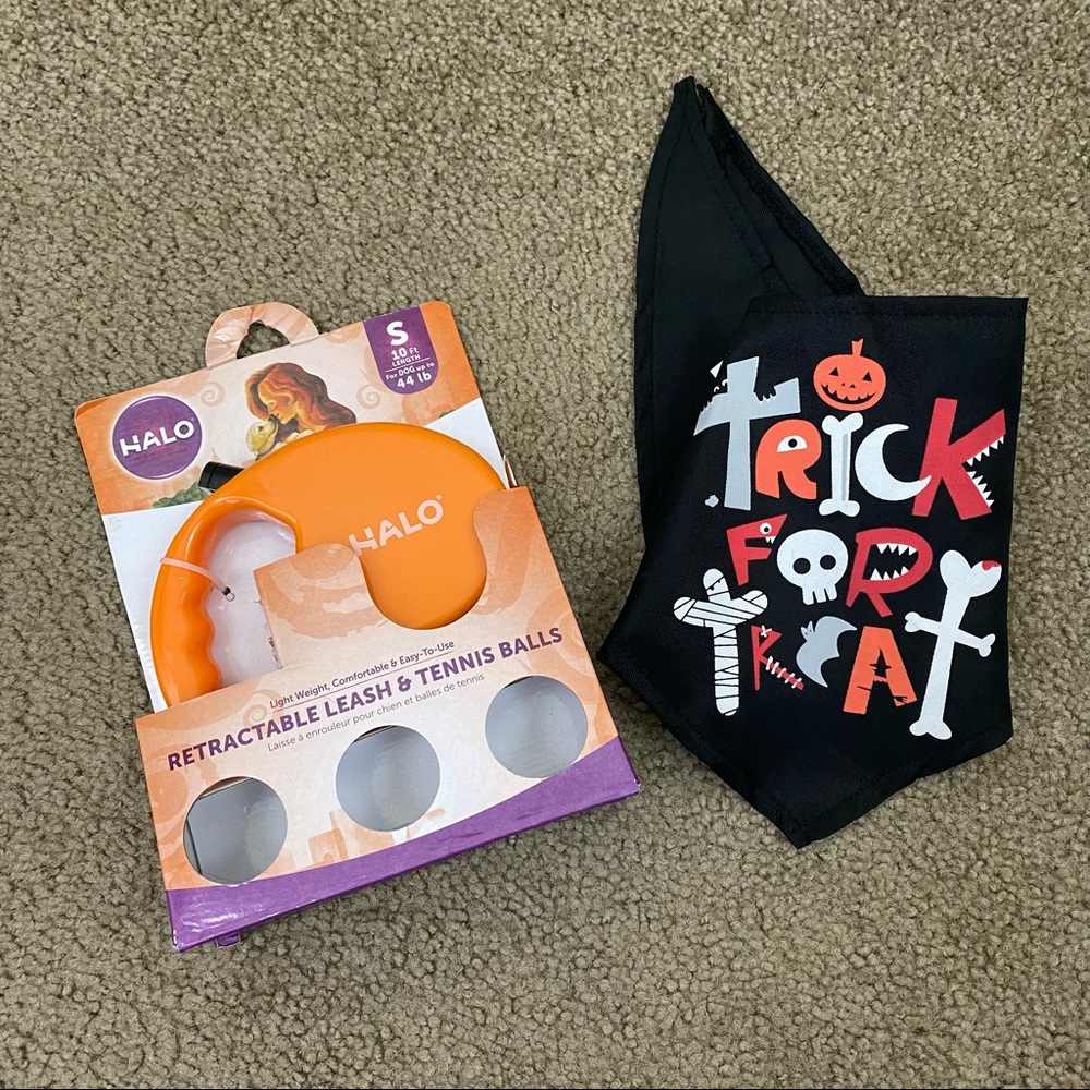 Halo‎ Retractable Leash & Halloween Scarf Size Small